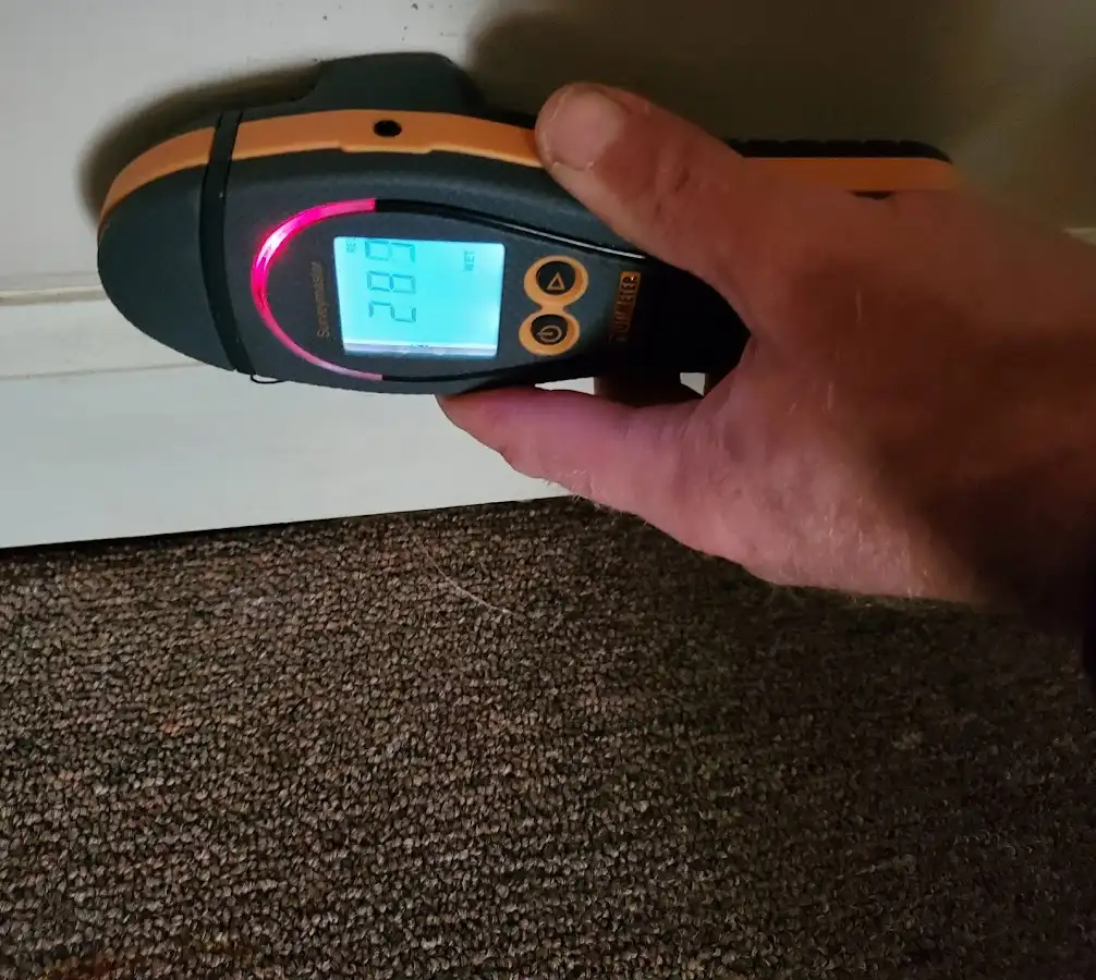 Moisture detection at baseboard during Sewage Cleanup & Sanitation in North Berwick